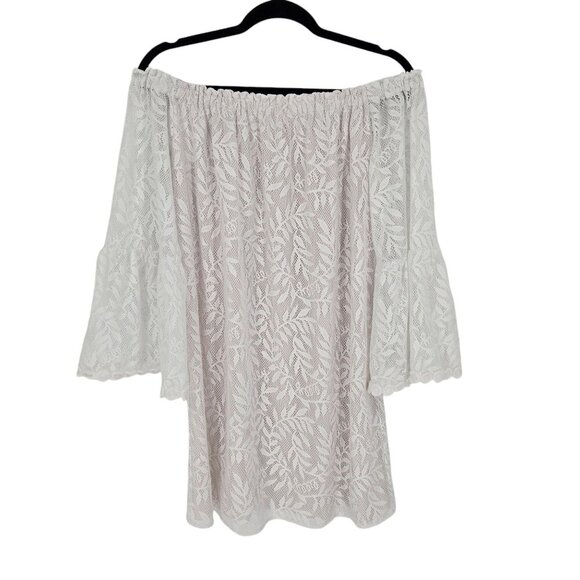 Lilly Pulitzer Medium white lacy off shoulder bell sleeve tunic mini dress boho - Picture 1 of 10